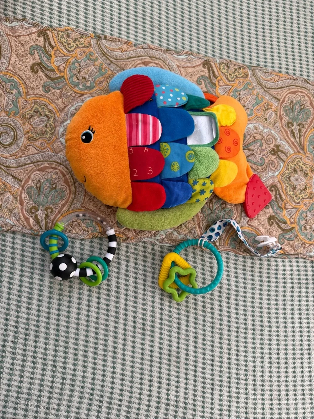 Melissa & Doug Flip Fish, Sassy Baby Rattlin Ring, Teething Baby toys bundle
